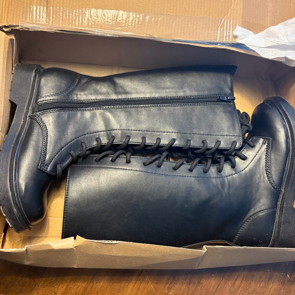 Steve Madden DeeDee Combat Boots 1 NWT Black Leather Little Big Kids Girls Tall